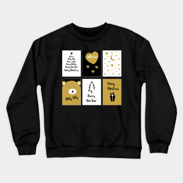 Merry Christmas cards 1 - black, white and gold Crewneck Sweatshirt by grafart
